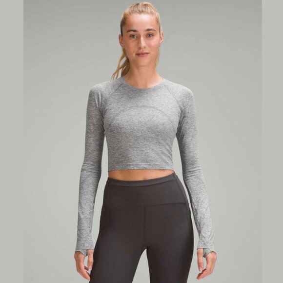 Lululemon Swiftly Tech Cropped Long-Sleeve Shirt 2.0 (Slate / White) - Size 6 - Picture 12 of 15